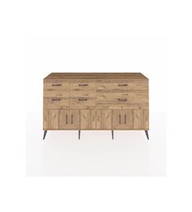Kronos Konsol Tek Raflı 6 Çekmeceli 4 Kapaklı 176x59x99 Çam-Çam