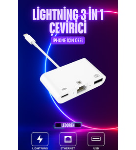 İphone Uyumlu Lightning 3In1 Ethernet Rj45 Ve Usb Kamera Adaptörü