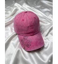 Pırıltı Fashion Anneler Günü Özel Kristal Taşlı Pembe Yıkanmış Denim Şapka