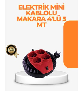 Kırmızı Renk 5 Metre 4’lü Kablolu Priz Makarası