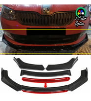 Skoda Rapid Kırmızı Renkli Şeritli Dilli Ön Lip 4 Prç Parlak Siyah ABS