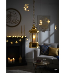 Ramazan Ledli Dekoratif Fener Altın Renk 10 cm Masa ve Raf Süsü