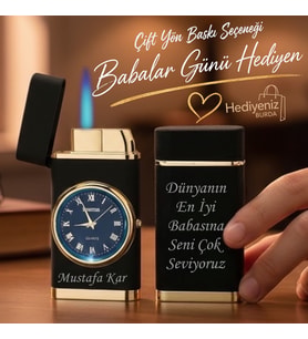 Hemen Kargo Kişiye Özel Turbo Jet Saatli Çakmak Çift Yön Baskı -Sevgiliye Babaya Arkadaşa Eşe Hediye