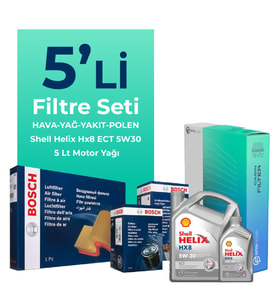 Bosch Audi A5 2.0 Dizel Filtre Bakım Seti Shell Motor Yağlı (2008-2017) 5 Li