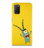 Oppo A52 Soft Premier Kapak Plankton Tasarımlı Silikon Kılıf - Sarı (Şeffaf)