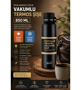 Paslanmaz Çelik 850 ML Vakumlu Termos Şişe 304 Çelik Süzgeçli Mat Siyah Kamp Ofis Seyahat Piknik Ev