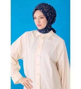 Belli Twill İpek Eşarp 4126D (Lacivert-Kahve)