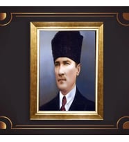 Altın Varaklı Çerçeveli Paspartulu Atatürk Tablo z4894 (Gold)