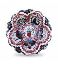 İSTANBUL DESENLİ EL İŞLEMESİ ÖZEL ÇİNİ KASE, 2 FARKLI RENK SEÇENEĞİ, 17 CM (Ebru Kırmızı)