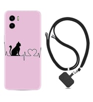 Vivo Y15S Y32 Y33S Y51 Y53S Kılıf Boyun Askılı Silikon Pink Cat Heart 1303