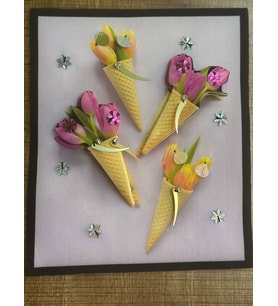 22X19 CM 3 BOYUTLU LALE DONDURMA KÜLAH ARMA YAMA TAŞLI PAYETLİ APLİKE