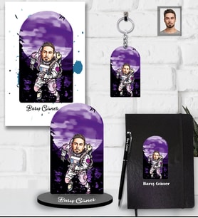 Kişiye Özel Uzay Karikatürlü 5 li Hediye Seti Bay-6