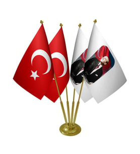 Masa Üstü Atatürk Bayrağı Türk Bayrağı Dörtlü Pirinç Direk Masa Bayrak Seti
