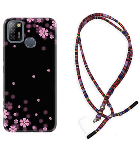INFINIX Smart 4 5 6 Zero 8 S5 Pro Kılıf Boyun Asklı Rasta Silikon Black flowers 1391