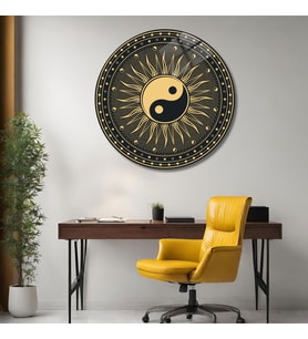 Yuvarlak Temperli Gerçek Cam Tablo Yin Yang Güneş Tasarımı