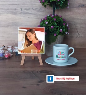 Kimya Öğretmeni Fotoğraflı Dekoratif Taş, Ahşap Altlıklı Türk Kahvesi Fincanı Hediye Öğretmenler Günü Hediyesi (Model 2)