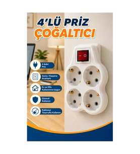2’li Set Anahtarlı 4’lü Priz Çoğaltıcı – Kablosuz Duvar Tipi