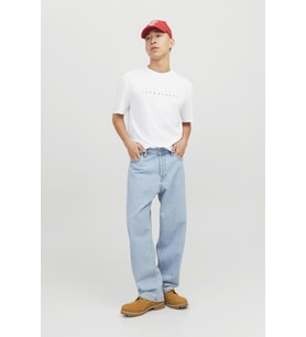 Jack & Jones Erkek Bisiklet Yaka Logo Baskılı Tişört - Star (Beyaz)