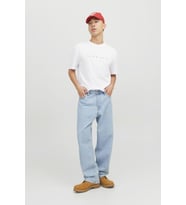 Jack & Jones Erkek Bisiklet Yaka Logo Baskılı Tişört - Star (Beyaz)