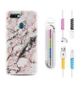 Oppo A5S A15 A16 A54 A55 A73 A74 Kılıf Kablo Koruma Spiral Silikon Colorfull Marble 2 1389