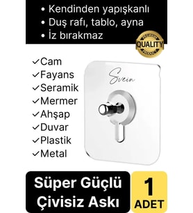 1 Adet Süper Güçlü Kendinden Yapışkanlı Tutunabilen Çok Amaçlı Çerçeve Tablo Banyo Duş Mutfak Askı