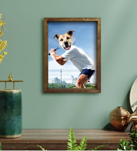Evcil Dostlara Özel Tenis Oyuncusu Tasarımlı Portre Doğal Masif Ahşap Çerçeveli Tablo 30x40cm-4