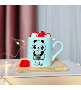 Panda Tasarımlı Kişiye Özel Yeşil Türk Kahvesi Fincanı