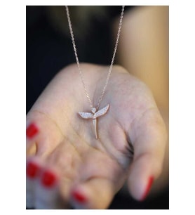 925 Ayar Zirkon Taşlı Peri Model Rose Kaplama Hayalet Kolye
