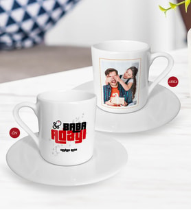 BK Gift Kişiye Özel Babalar Günü Hediyesi Fotoğraflı Türk Kahvesi Fincanı-9 (Beyaz)