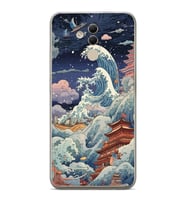 Huawei Mate 20 Lite Uyumlu Kanagawa Dalga Kolaj Desenli Şeffaf Telefon Kılıfı