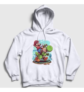 Presmono Unisex Beyaz Yoshi Oyun Super Mario Kapüşonlu Sweatshirt 328071tt