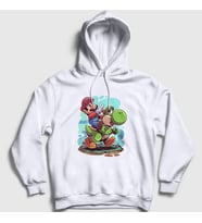 Presmono Unisex Beyaz Yoshi Oyun Super Mario Kapüşonlu Sweatshirt 328071tt
