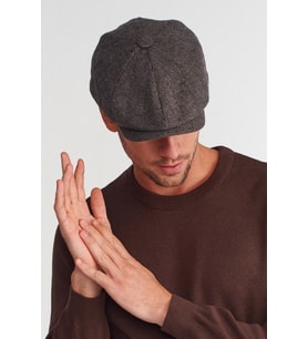 Erkek Koyu Kahve Balıksırtı Kasket 8 Parça Peaky Blinders Şapka (Kahverengi Koyu)
