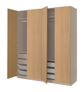 Gardırop, Gri-Bej-Meşe Görünümlü, 200x66x236 cm