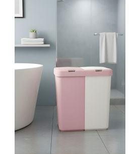 Çamaşır Sepeti İki Bölmeli Kirli Sepeti Pembe-Beyaz 80 Litre