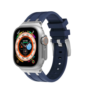 Apple Watch 44mm Uyumlu Kordon Silikon Metal Tokalı Soft Yüzey Zore KRD-89 Kayış (Lacivert)