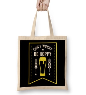 Funny Don't Worry Be Hoppy Cute Beer Drinking Pun Bez Çanta Uzun Saplı