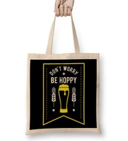 Funny Don't Worry Be Hoppy Cute Beer Drinking Pun Bez Çanta Uzun Saplı