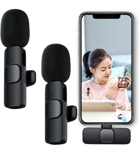Type-c 2 Adet Mikrofonlu Tek Alıcılı Kablosuz Cep Telefonu İçin USB C Girişli Gürültü Önleyicili Profesyonel Dış Mekan Vlog Canlı Yayın Youtuber Yaka Mikrofonu Siyah