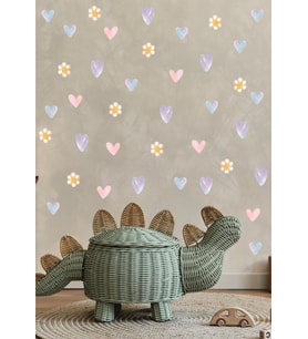 Soft Kalp ve Papatya 60 adet Sticker, Bebek Ve Çocuk Odası Dekoratif Duvar Çıkartması (Karışık)