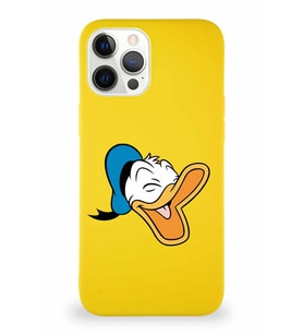 Apple iPhone 12 Pro Max Soft Premier Kapak Donald Duck-E Tasarımlı Silikon Kılıf - Sarı (Şeffaf)