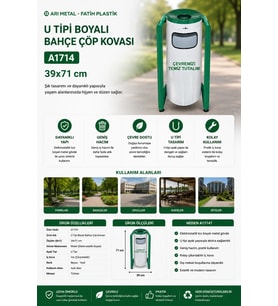 Arı Metal-Fatih Plastik A1714 U Tipi Boyalı Bahçe Çöp Kovası 39x71 cm