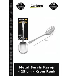 Özel Üretim Mutfak Gereci Sunum Paslanmaz Metal Servis Kaşığı - 25 cm - Krom Renk