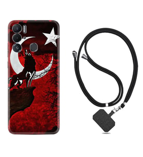 Tecno Pova Neo Kılıf Resimli Boyun Askılı İpli Desenli Silikon Wolf and Moon 2 1381