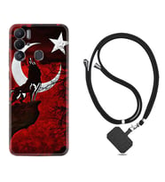 Tecno Pova Neo Kılıf Resimli Boyun Askılı İpli Desenli Silikon Wolf and Moon 2 1381