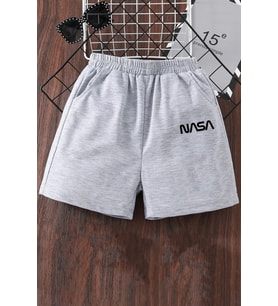 Tasarım Baskılı Pamuk Unisex Penye Short (Gri)