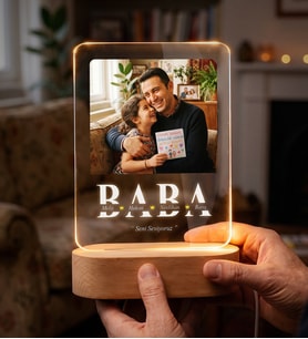 Babalar Günü Hediyesi Kişiye Özel Fotoğraflı LED Gece Lambası – İsim Yazılı Ahşap Kaideli Baba Hediyesi