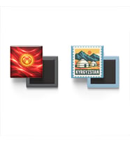Buzdolap Magnetleri - Kırgızistan Bayrağı ve Bişkek Posta Pulu Tema - 2'li Set Magneti