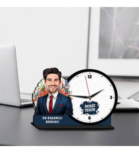 Erkek Borsacıya Hediye Karikatürlü MDF Masa Saati