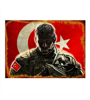 Ahşap Tablo Türk Bayrağı Ve Asker